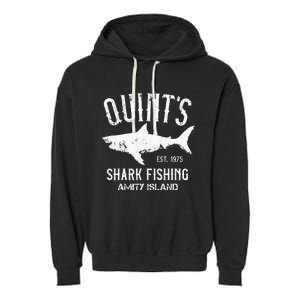 Quints Shark Fishing Charters Amity Island 1975 Garment-Dyed Fleece Hoodie