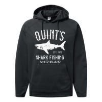 Quints Shark Fishing Charters Amity Island 1975 Performance Fleece Hoodie