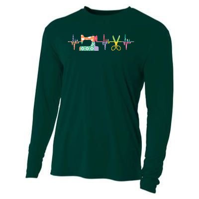 Quilter Sewing Heartbeat For Quilting Lover MM Cooling Performance Long Sleeve Crew