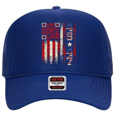 Qr Scan Me President Trump 4547 Trump Dancing Code High Crown Mesh Back Trucker Hat