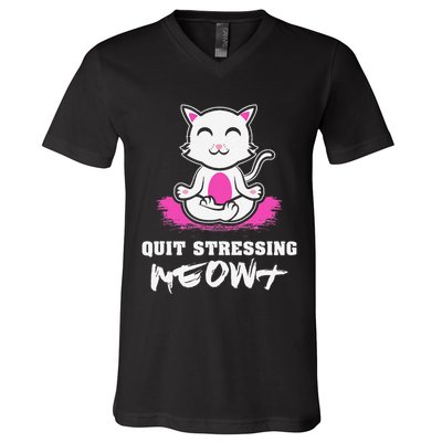 Quit Stressing Meowt Funny Meditation Lotus Seat Cat Yoga V-Neck T-Shirt