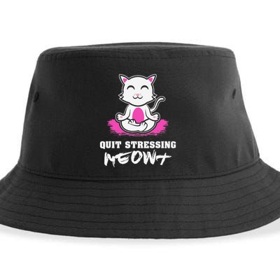 Quit Stressing Meowt Funny Meditation Lotus Seat Cat Yoga Sustainable Bucket Hat