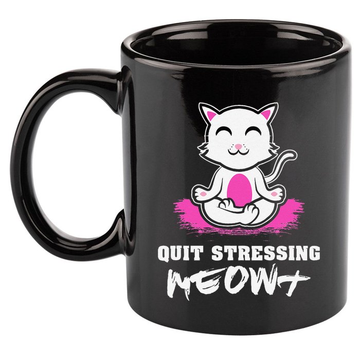 Quit Stressing Meowt Funny Meditation Lotus Seat Cat Yoga 11oz C Handle Ceramic Mug