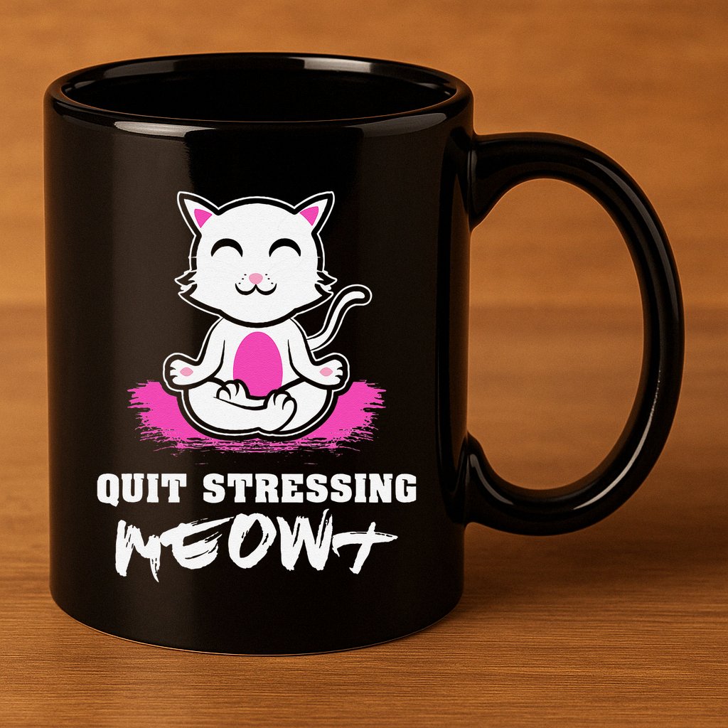 Quit Stressing Meowt Funny Meditation Lotus Seat Cat Yoga 11oz C Handle Ceramic Mug