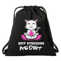 Quit Stressing Meowt Funny Meditation Lotus Seat Cat Yoga Drawstring Bag