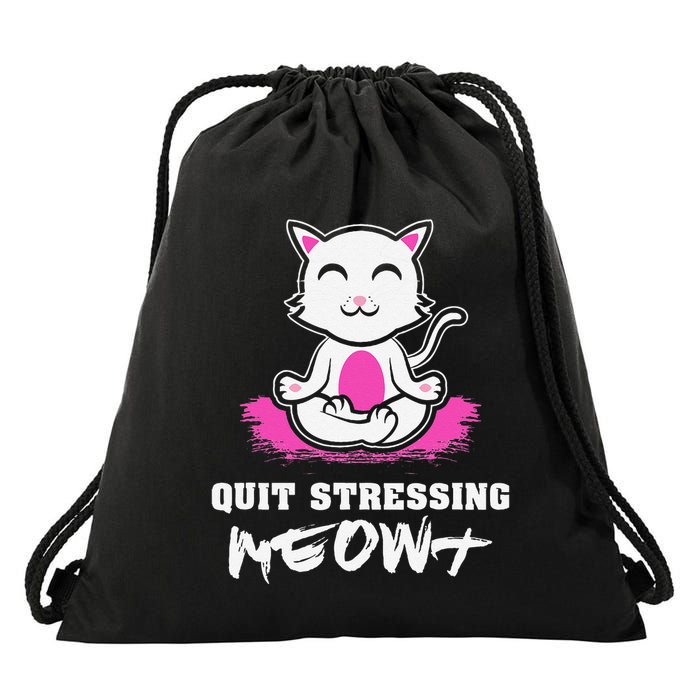 Quit Stressing Meowt Funny Meditation Lotus Seat Cat Yoga Drawstring Bag