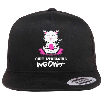 Quit Stressing Meowt Funny Meditation Lotus Seat Cat Yoga Flatbill Hat