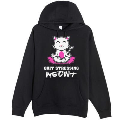 Quit Stressing Meowt Funny Meditation Lotus Seat Cat Yoga Premium Pullover Hoodie