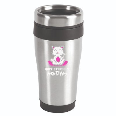 Quit Stressing Meowt Funny Meditation Lotus Seat Cat Yoga 16oz Travel Tumbler