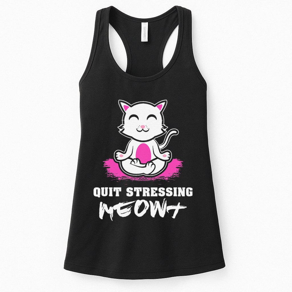 Quit Stressing Meowt Funny Meditation Lotus Seat Cat Yoga Womens Tank Top