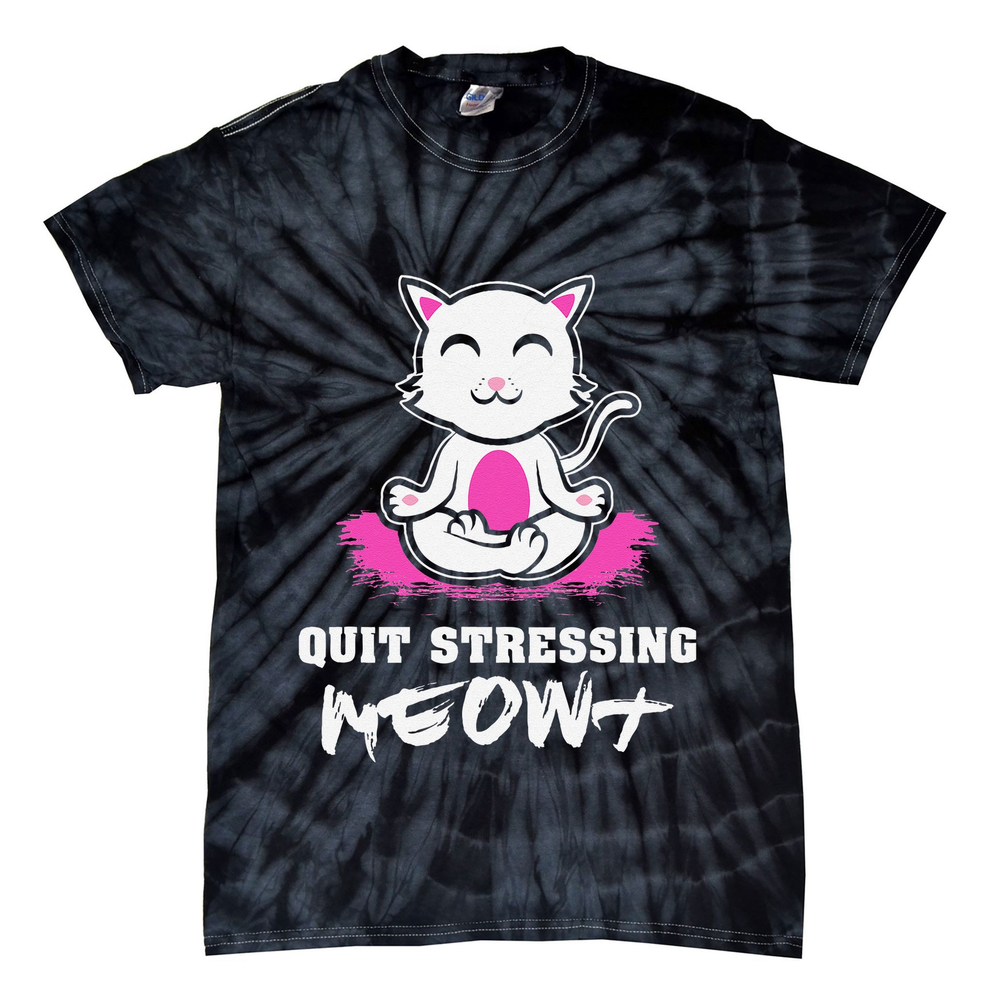 Quit Stressing Meowt Funny Meditation Lotus Seat Cat Yoga Tie-Dye T-Shirt