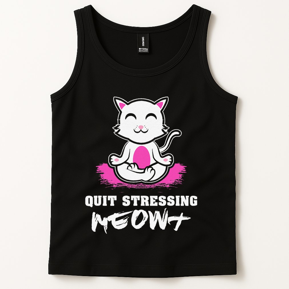 Quit Stressing Meowt Funny Meditation Lotus Seat Cat Yoga Tank Top