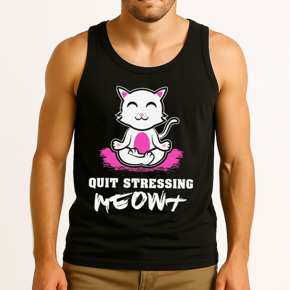 Quit Stressing Meowt Funny Meditation Lotus Seat Cat Yoga Tank Top