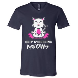 Quit Stressing Meowt Funny Meditation Lotus Seat Cat Yoga V-Neck T-Shirt