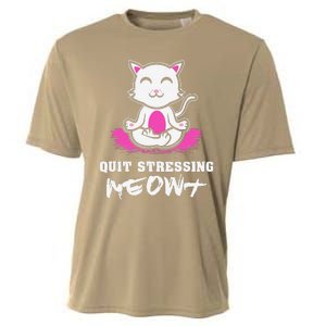 Quit Stressing Meowt Funny Meditation Lotus Seat Cat Yoga Cooling Performance Crew T-Shirt