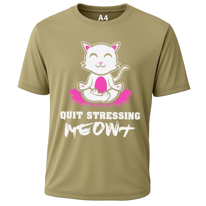 Quit Stressing Meowt Funny Meditation Lotus Seat Cat Yoga Cooling Performance Crew T-Shirt