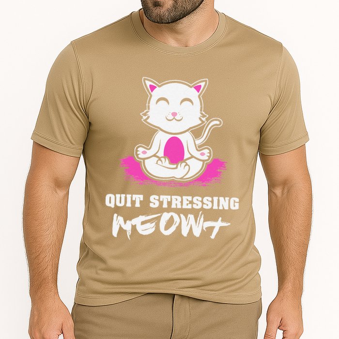 Quit Stressing Meowt Funny Meditation Lotus Seat Cat Yoga Cooling Performance Crew T-Shirt