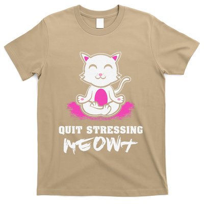 Quit Stressing Meowt Funny Meditation Lotus Seat Cat Yoga T-Shirt