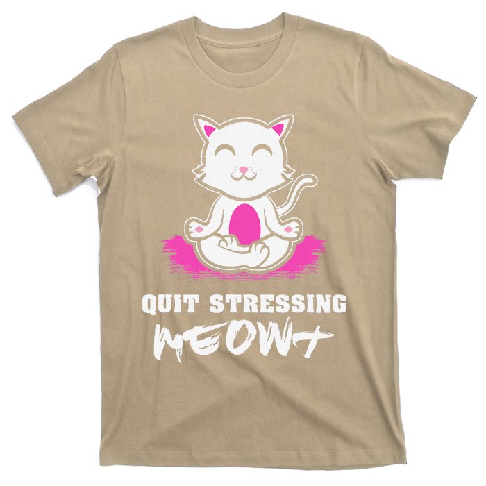 Quit Stressing Meowt Funny Meditation Lotus Seat Cat Yoga T-Shirt