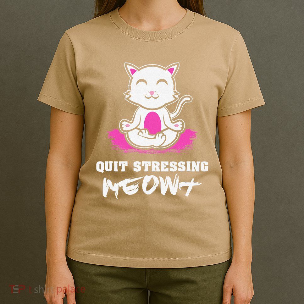 Quit Stressing Meowt Funny Meditation Lotus Seat Cat Yoga T-Shirt