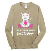 Quit Stressing Meowt Funny Meditation Lotus Seat Cat Yoga Tall Long Sleeve T-Shirt