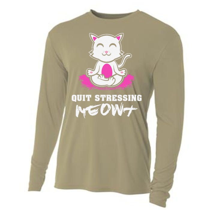 Quit Stressing Meowt Funny Meditation Lotus Seat Cat Yoga Cooling Performance Long Sleeve Crew