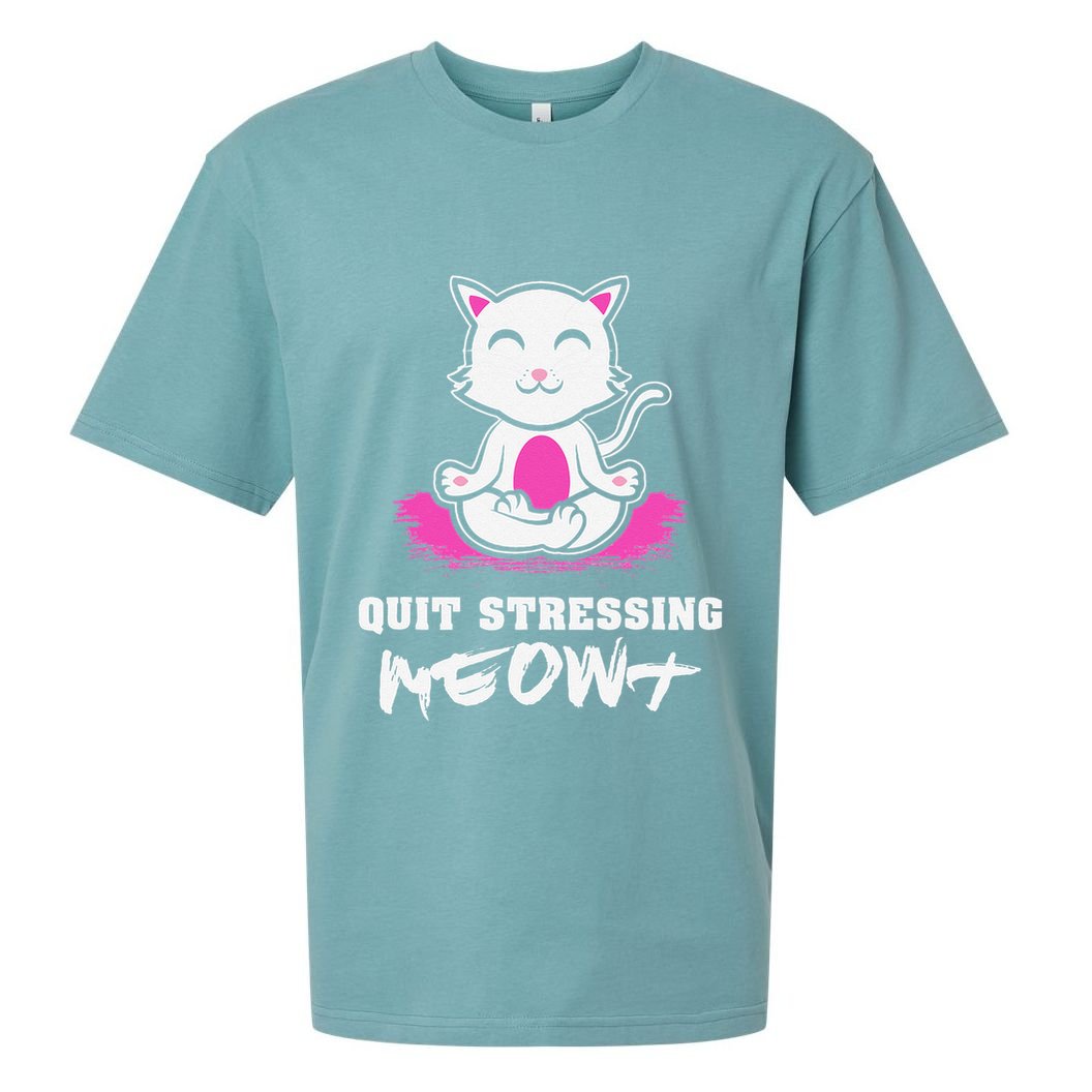Quit Stressing Meowt Funny Meditation Lotus Seat Cat Yoga Sueded Cloud Jersey T-Shirt