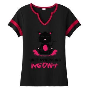 Quit Stressing Meowt Funny Meditation Lotus Seat Cat Yoga Ladies Halftime Notch Neck Tee