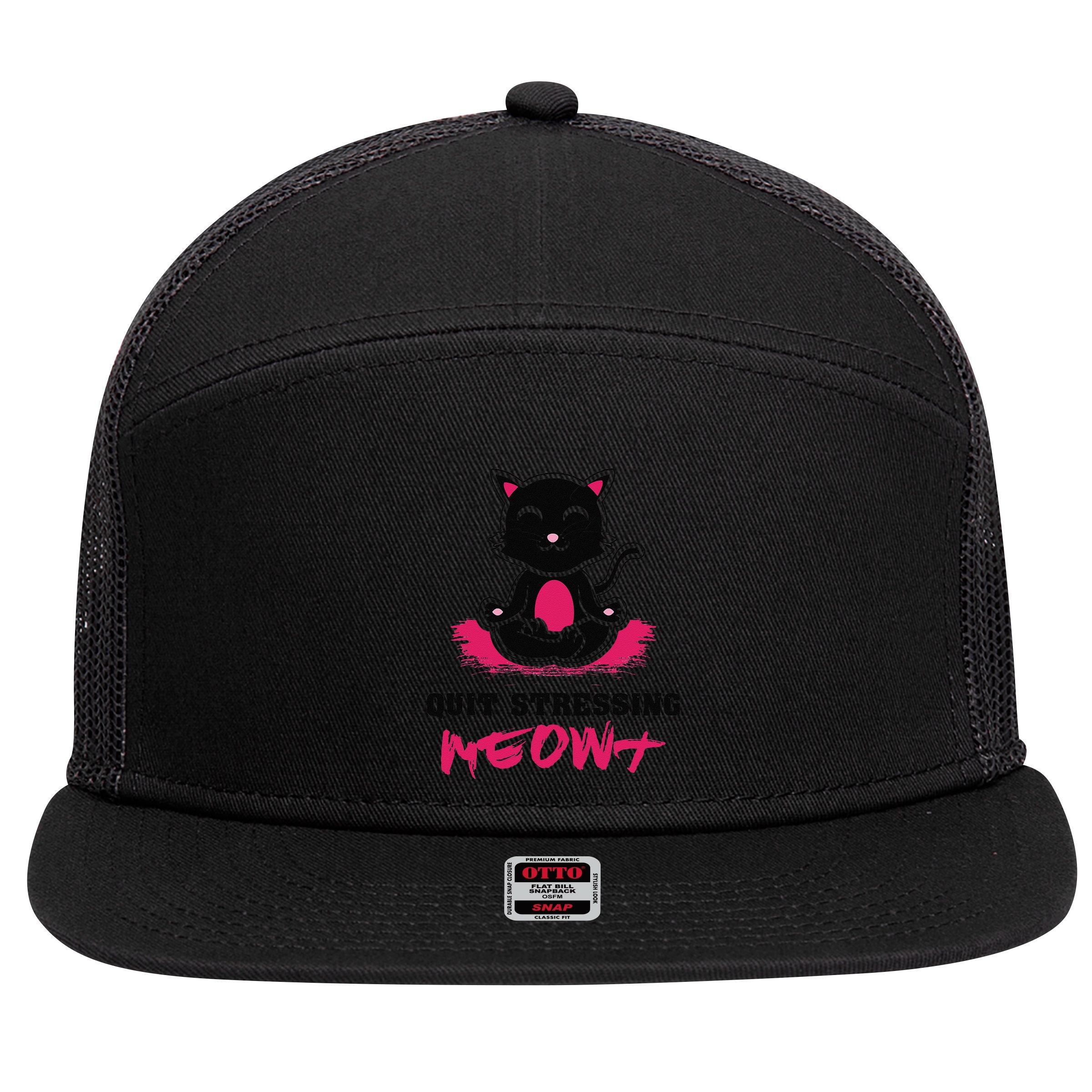 Quit Stressing Meowt Funny Meditation Lotus Seat Cat Yoga 7 Panel Mesh Trucker Snapback Hat