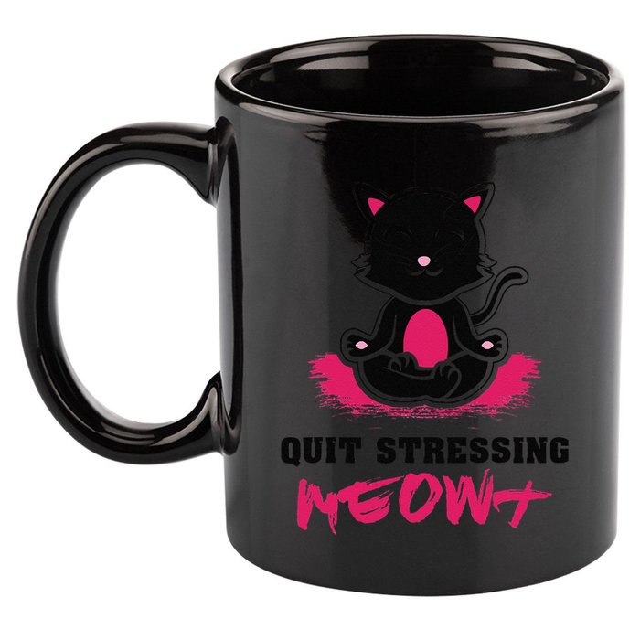 Quit Stressing Meowt Funny Meditation Lotus Seat Cat Yoga 11oz C Handle Ceramic Mug