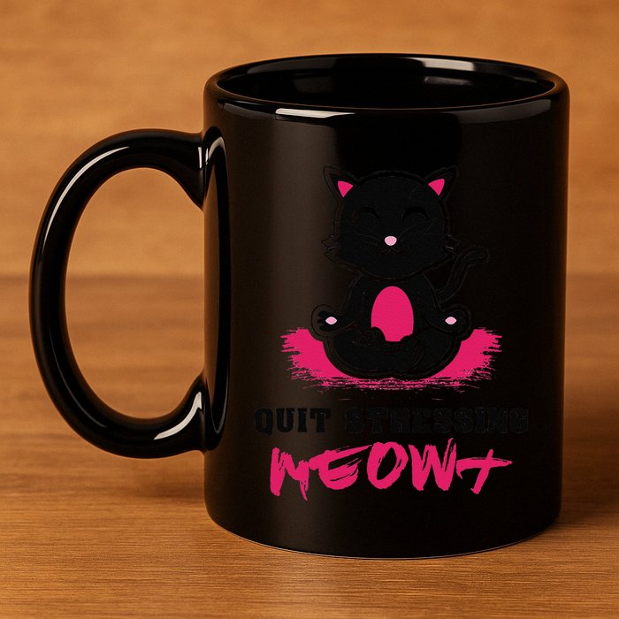 Quit Stressing Meowt Funny Meditation Lotus Seat Cat Yoga 11oz C Handle Ceramic Mug