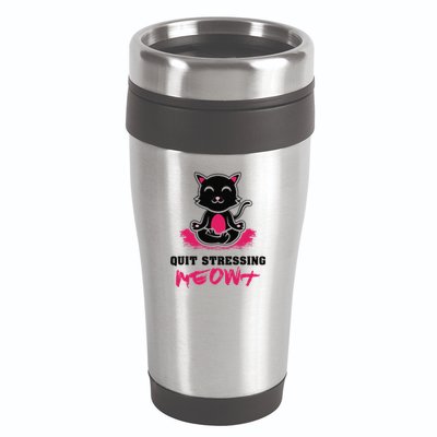 Quit Stressing Meowt Funny Meditation Lotus Seat Cat Yoga 16oz Travel Tumbler