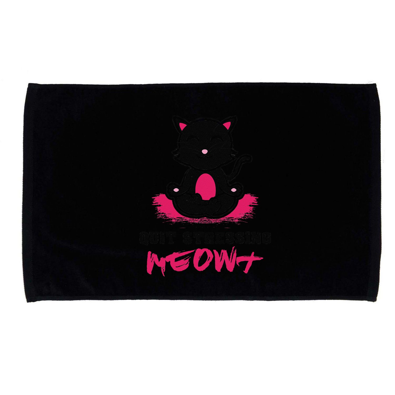 Quit Stressing Meowt Funny Meditation Lotus Seat Cat Yoga Microfiber Hand Towel