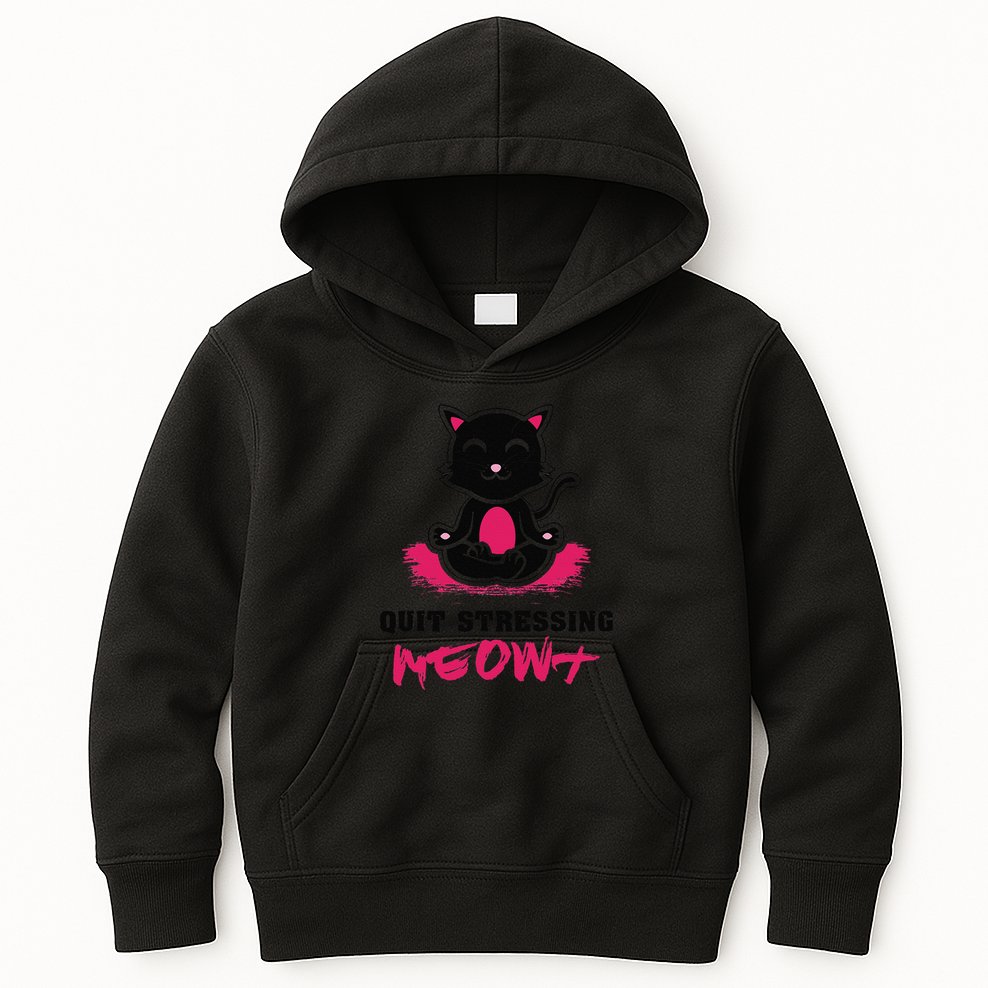 Quit Stressing Meowt Funny Meditation Lotus Seat Cat Yoga Kids Hoodie