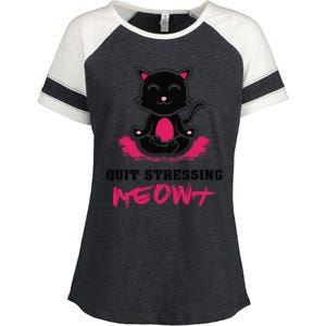 Quit Stressing Meowt Funny Meditation Lotus Seat Cat Yoga Enza Ladies Jersey Colorblock Tee