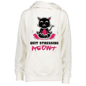 Quit Stressing Meowt Funny Meditation Lotus Seat Cat Yoga Womens Funnel Neck Pullover Hood