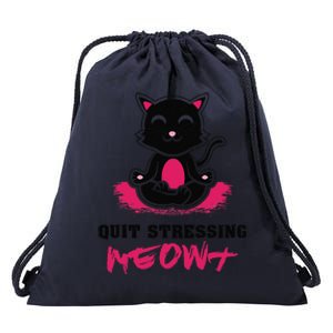 Quit Stressing Meowt Funny Meditation Lotus Seat Cat Yoga Drawstring Bag