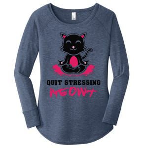 Quit Stressing Meowt Funny Meditation Lotus Seat Cat Yoga Women's Perfect Tri Tunic Long Sleeve Shirt