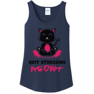 Quit Stressing Meowt Funny Meditation Lotus Seat Cat Yoga Ladies Essential Tank