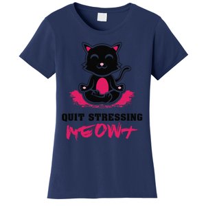 Quit Stressing Meowt Funny Meditation Lotus Seat Cat Yoga Women's T-Shirt