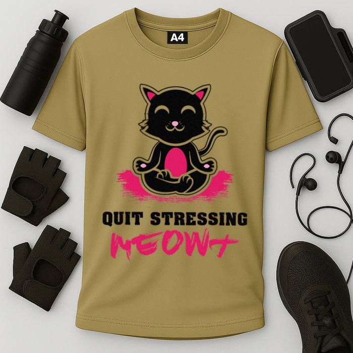 Quit Stressing Meowt Funny Meditation Lotus Seat Cat Yoga Cooling Performance Crew T-Shirt