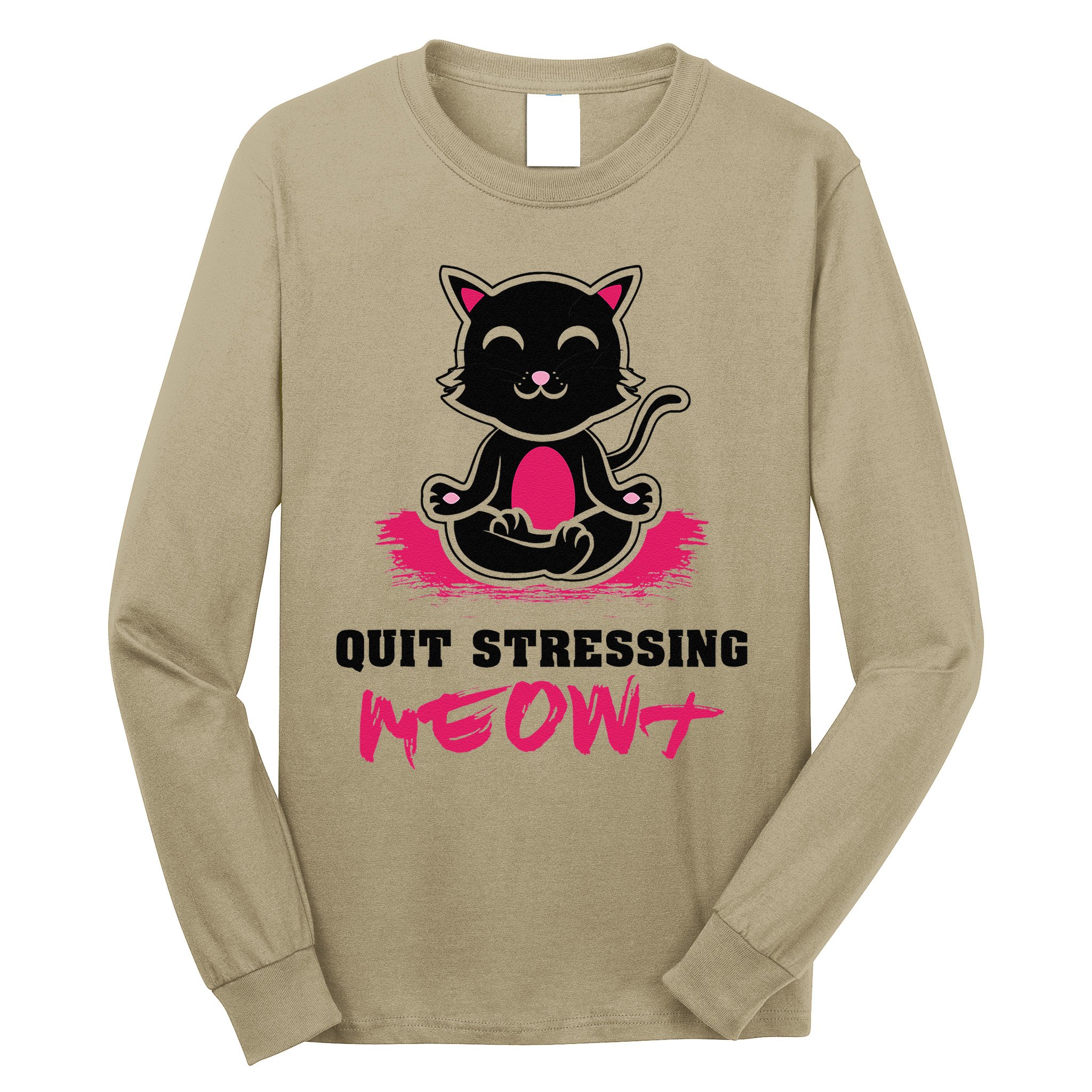Quit Stressing Meowt Funny Meditation Lotus Seat Cat Yoga Long Sleeve Shirt