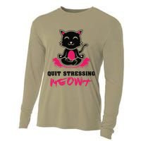 Quit Stressing Meowt Funny Meditation Lotus Seat Cat Yoga Cooling Performance Long Sleeve Crew