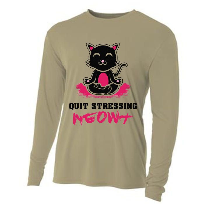 Quit Stressing Meowt Funny Meditation Lotus Seat Cat Yoga Cooling Performance Long Sleeve Crew