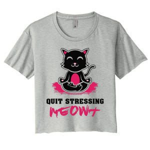 Quit Stressing Meowt Funny Meditation Lotus Seat Cat Yoga Women's Crop Top Tee