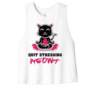 Quit Stressing Meowt Funny Meditation Lotus Seat Cat Yoga Women's Racerback Cropped Tank