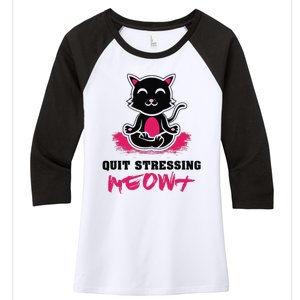 Quit Stressing Meowt Funny Meditation Lotus Seat Cat Yoga Women's Tri-Blend 3/4-Sleeve Raglan Shirt