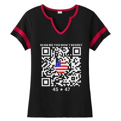 Qr Scan Me President Trump 4547 Trump Dancing Code Ladies Halftime Notch Neck Tee