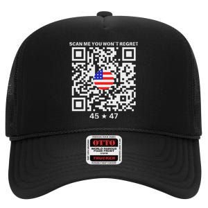 Qr Scan Me President Trump 4547 Trump Dancing Code High Crown Mesh Back Trucker Hat