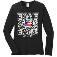 Qr Scan Me President Trump 4547 Trump Dancing Code Ladies Long Sleeve Shirt